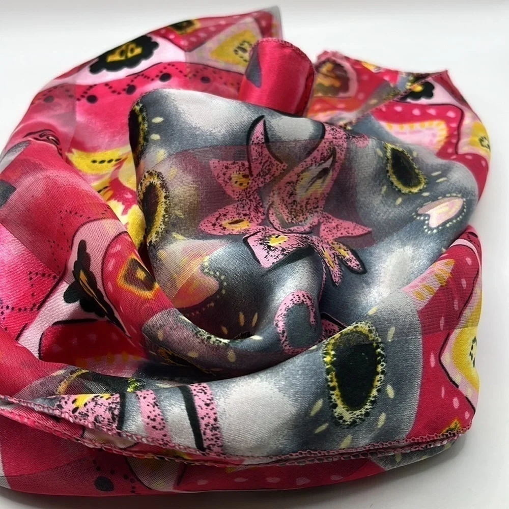 Pink and Black Yellow Bright Vibrant Scarf Barbie Pink Semi Sheer